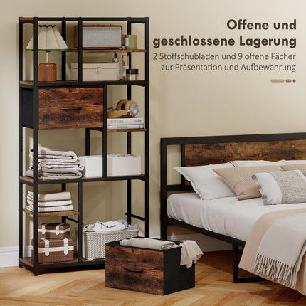 Raft de depozitare cu 2 sertare din material textil, 9 compartimente deschise