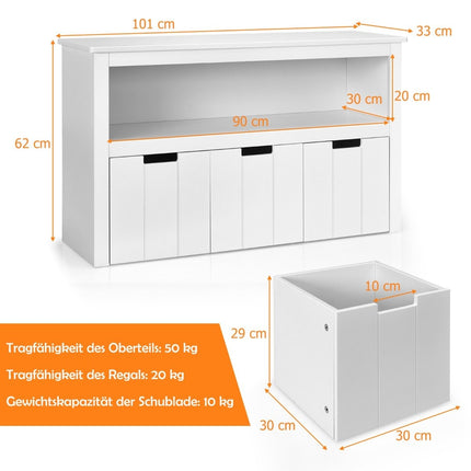 Dulap depozitare cu sertare Dulap copii din lemn cu roți 101 x 33 x 62cm Alb