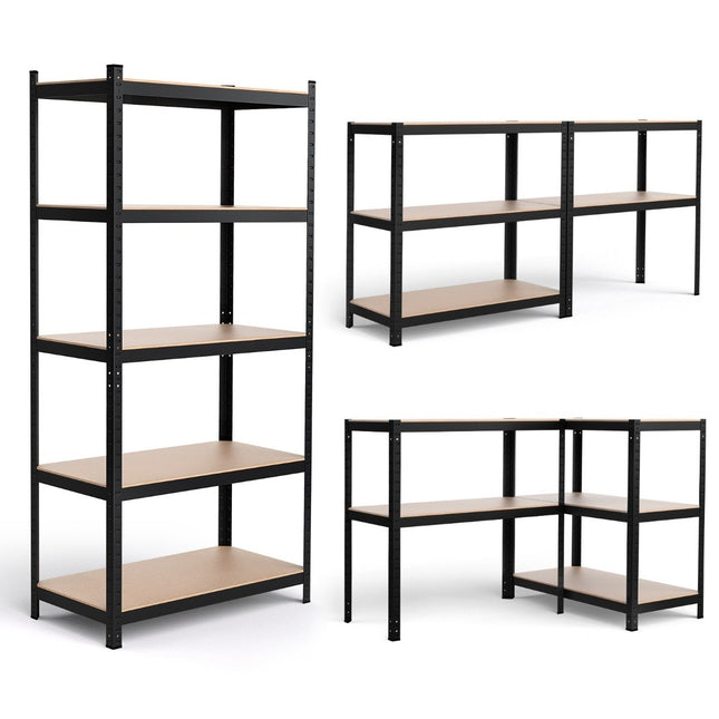 Raft de depozitare, raft pentru sarcini grele, raft cuplat, raft metalic, 5 nivele, raft atelier, 91 x 46 x 183 cm, negru