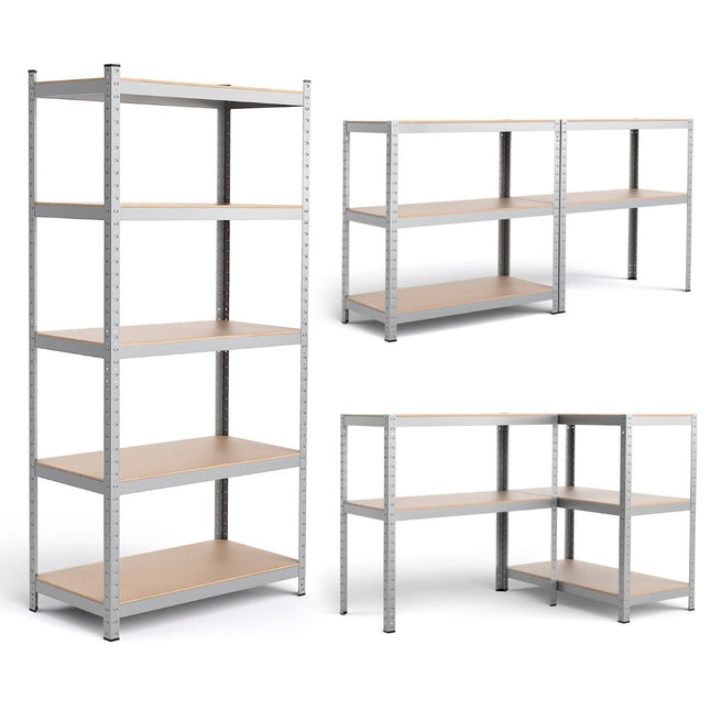 Raft de depozitare, raft pentru sarcini grele, raft cuplat, raft metalic, 5 nivele, raft atelier, 91 x 46 x 183 cm, argintiu