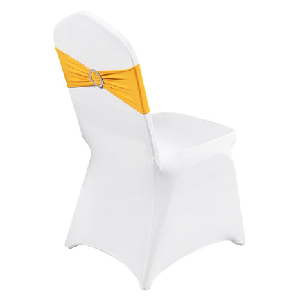 Stretch Spandex Folding Chair Covers, 50-Set, Gold White Sashes
