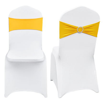 Stretch Spandex Folding Chair Covers, 50-Set, Gold White Sashes