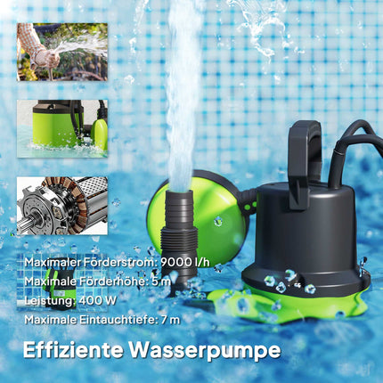Pompă submersibilă de apă cu plutitor, 400W, 9000L/h