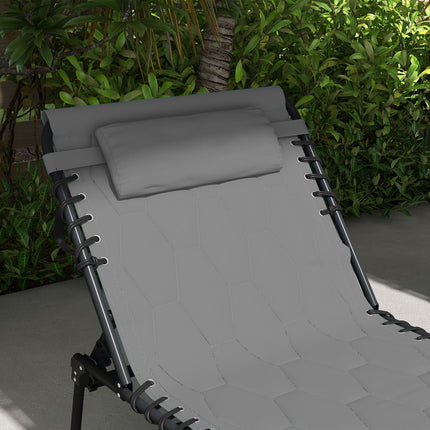 Folding sun lounger, adjustable backrest, cushion, grey