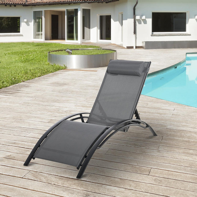 Sezlong Sezlong de gradina Scaun de gradina Scaun de relaxare Sezlong Aluminiu Ajustabil Gri 171 X 64 X 82 Cm