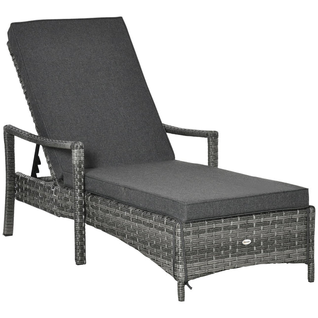 Sezlong Sezlong Rattan Mobila Gradina Sezlong Perna Tapitata Reglabila Gri 192 X 62,5 X 52,5 Cm