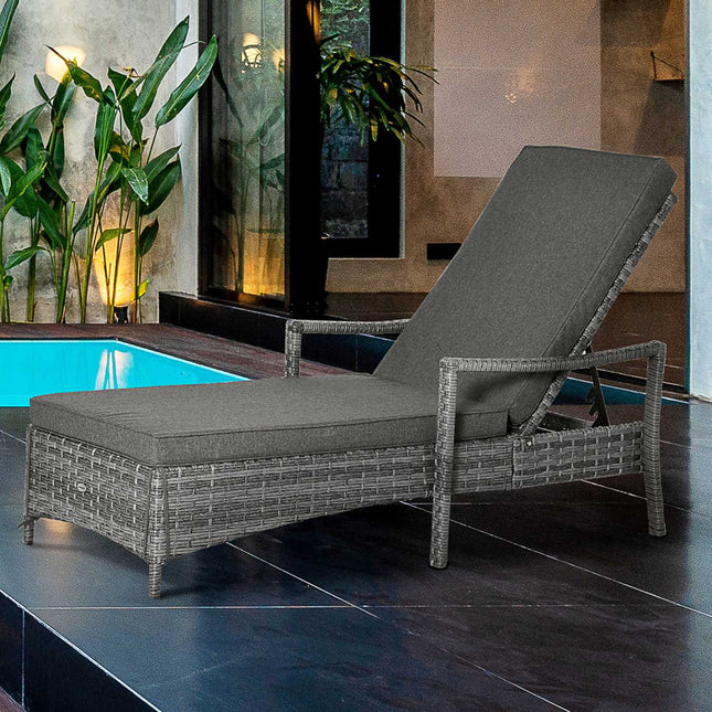 Sezlong Sezlong Rattan Mobila Gradina Sezlong Perna Tapitata Reglabila Gri 192 X 62,5 X 52,5 Cm