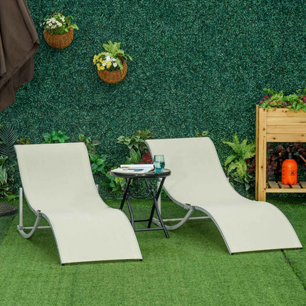 Sezlonguri Set 2 Sezlonguri Aluminiu Textline Ergonomic Pliabile Bej 165X61X63Cm