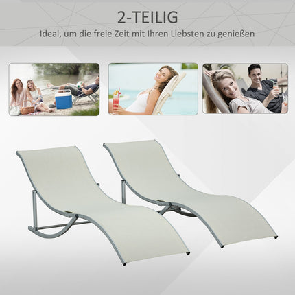 Sezlonguri Set 2 Sezlonguri Aluminiu Textline Ergonomic Pliabile Bej 165X61X63Cm