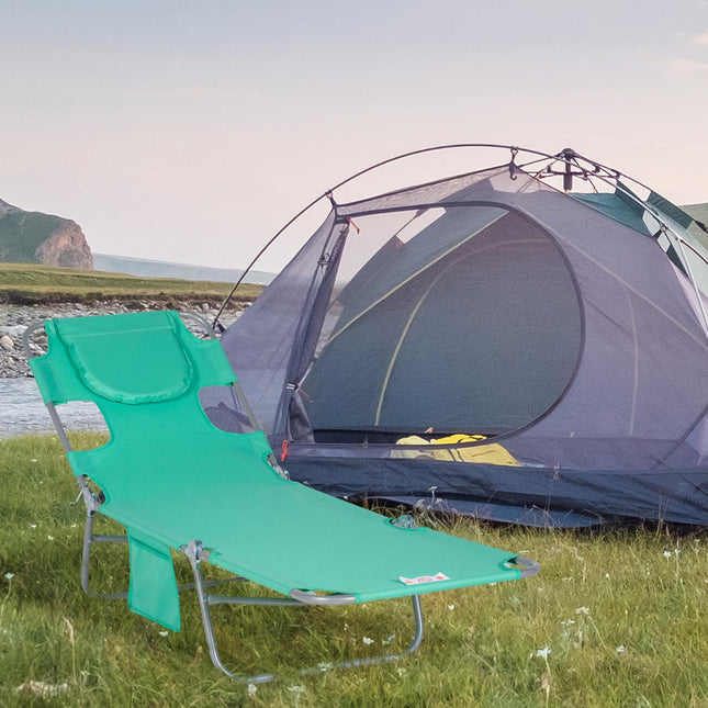 Șezlong șezlong de grădină pliabil cu fereastră de lectură, pernă, șezlong cu spătar reglabil în 5 direcții, șezlong de camping rezistent la intemperii poate susține până la 120 kg, pentru piscină de grădină de plajă, verde
