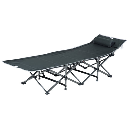 Gray folding sun lounger with cushion and side pocket