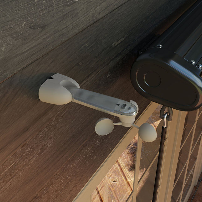 Wireless sun and wind sensor for outdoor awnings