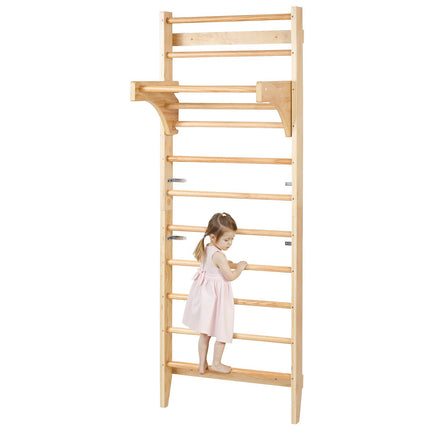 Swedish Wall Ladder Stall Bars, 10-Rung Wood, Pull-Up Bar, 220 lb