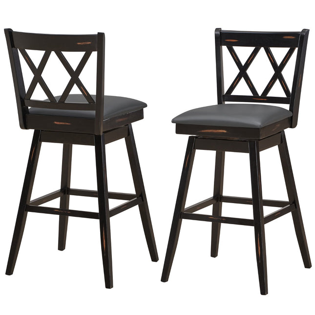 Set de 2 scaune de bar rotative, lemn de cauciuc, șezut din PVC