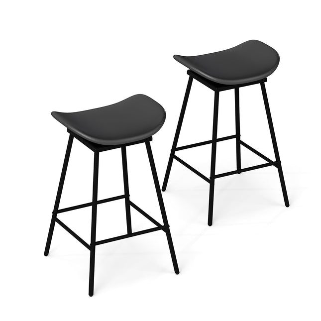 Set de 2 scaune de bar rotative, piele ecologică neagră, rotație 360°