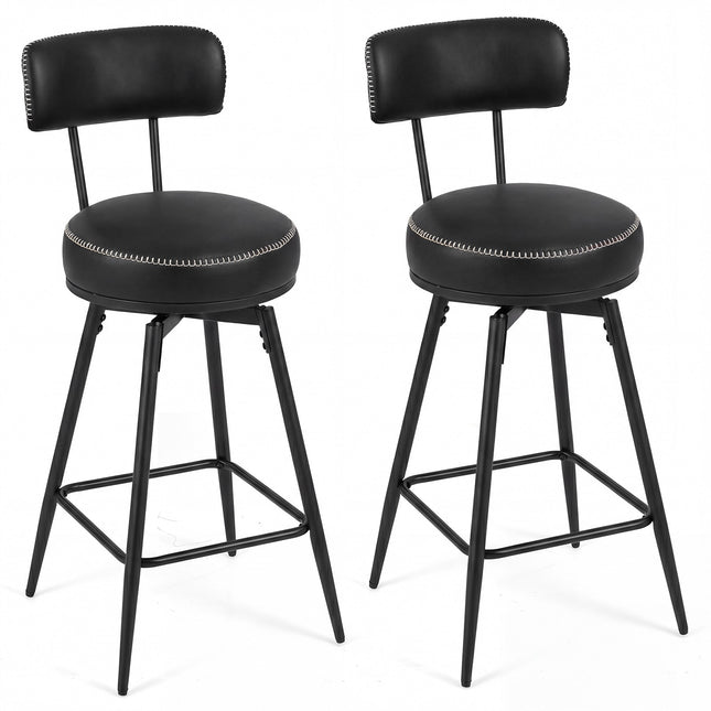 Set de 2 scaune de bar rotative, piele ecologică neagră, rotație 360°
