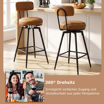 Set de 2 scaune de bar rotative, piele ecologică, maro, rotire 360°