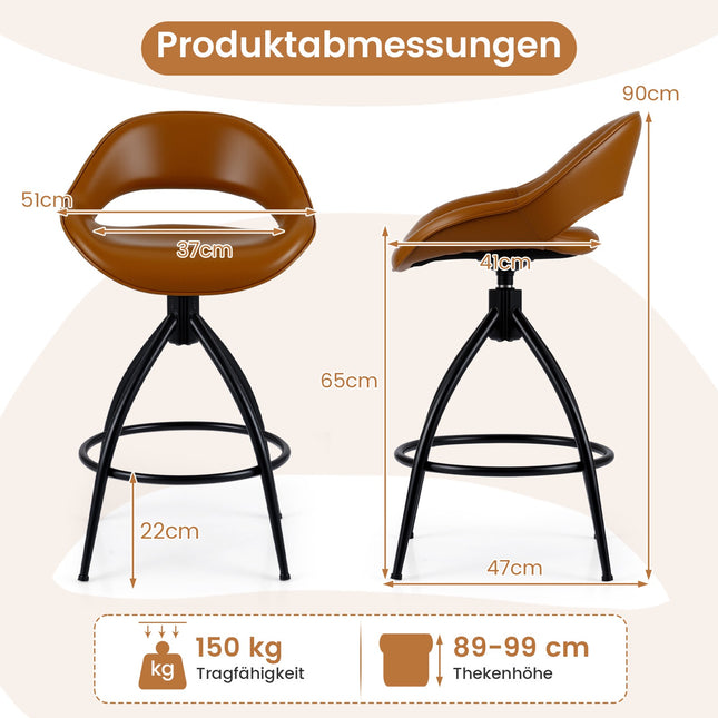 Set de 2 scaune de bar rotative, piele ecologică căptușită, rotație 360°