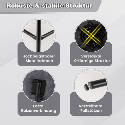 Set de 2 scaune de bar rotative, căptușite, cu spătar și suport pentru picioare, gri
