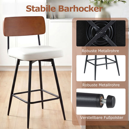 Set de 2 scaune de bar rotative, piele ecologică albă, ergonomice
