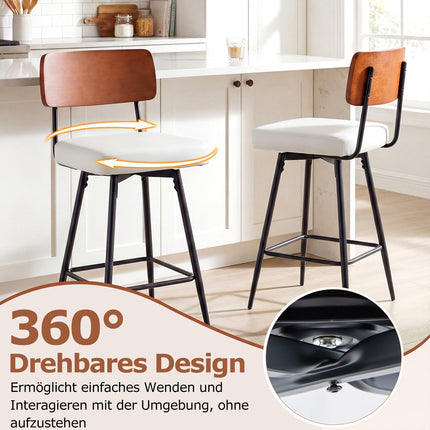 Set de 2 scaune de bar rotative, piele ecologică albă, ergonomice