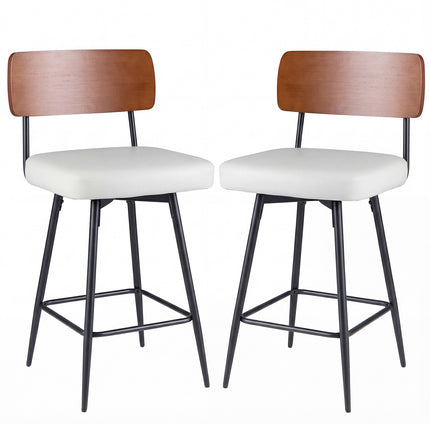 Set de 2 scaune de bar rotative, piele ecologică albă, ergonomice