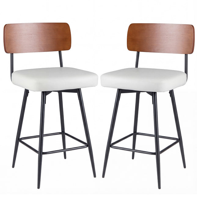 Set de 2 scaune de bar rotative, piele ecologică albă, ergonomice