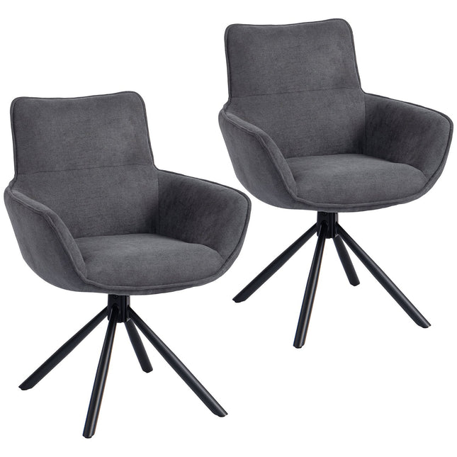 Set de 2 scaune de masă rotative, căptușite, cu cotiere, gri închis