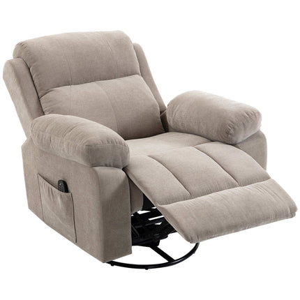 Swivel Massage Recliner Chair with Heat and 145° Recline, Beige, Chenille Look