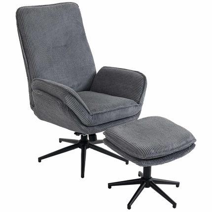 Swivel Recliner Chair with Footstool, 130° Reclining, Steel Frame, Grey