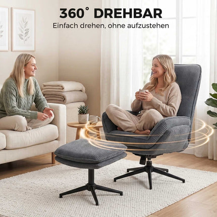 Swivel Recliner Chair with Footstool, 130° Reclining, Steel Frame, Grey