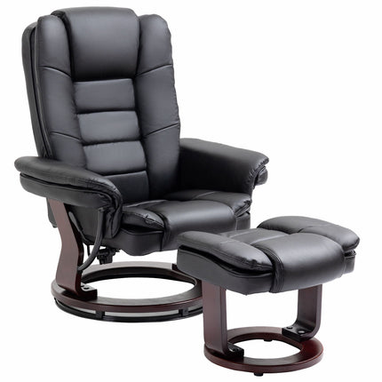 Swivel Recliner Chair with Footstool, Faux Leather, Up to 130 kg, Black