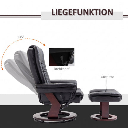Swivel Recliner Chair with Footstool, Faux Leather, Up to 130 kg, Black