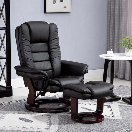 Swivel Recliner Chair with Footstool, Faux Leather, Up to 130 kg, Black
