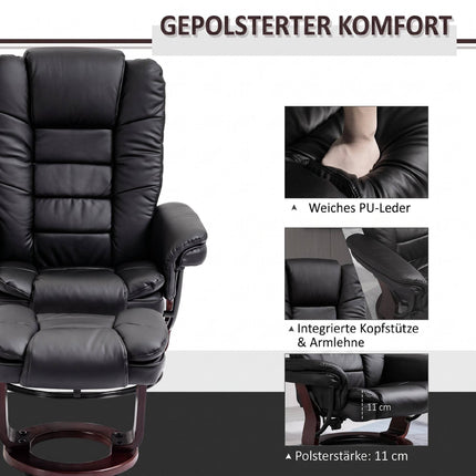 Swivel Recliner Chair with Footstool, Faux Leather, Up to 130 kg, Black