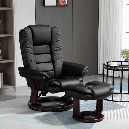 Swivel Recliner Chair with Footstool, Faux Leather, Up to 130 kg, Black