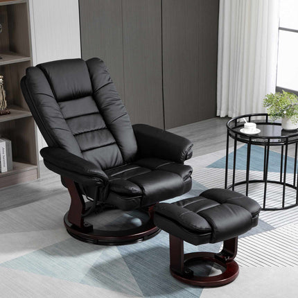 Swivel Recliner Chair with Footstool, Faux Leather, Up to 130 kg, Black