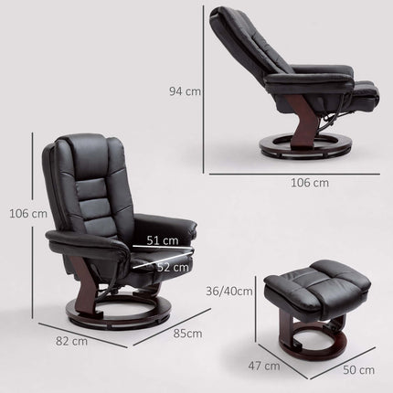 Swivel Recliner Chair with Footstool, Faux Leather, Up to 130 kg, Black
