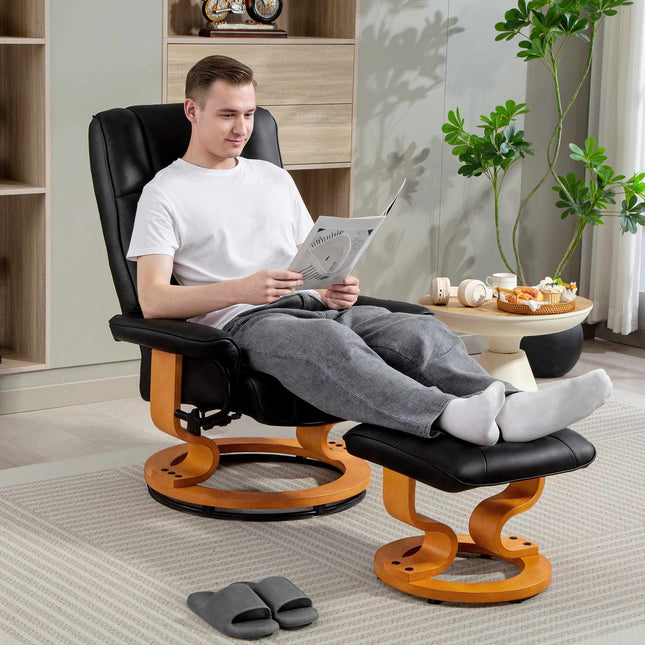 Fotoliu reclinabil rotativ cu otoman, piele ecologică, 150 kg