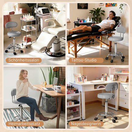 Scaun rotativ cu spătar, reglabil, piele ecologică, gri