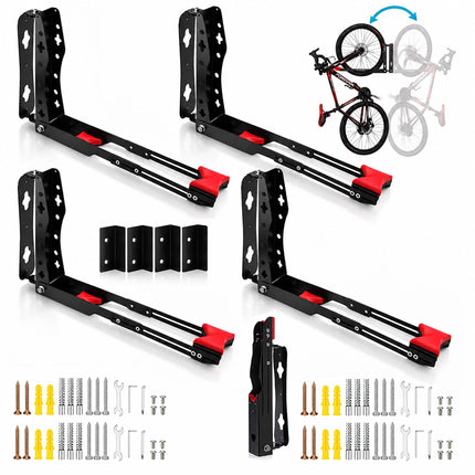 Swivelling Vertical Bicycle Wall Mount, Set of 4 – Wall Protectors, Black, Red