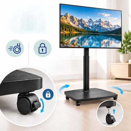 TV Floor Stand 43-75 Inch with Tilt and Swivel, White, Natural Wood Effect