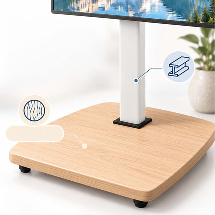 TV Floor Stand 43-75 Inch with Tilt and Swivel, White, Natural Wood Effect