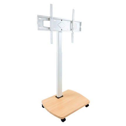 TV Floor Stand 43-75 Inch with Tilt and Swivel, White, Natural Wood Effect
