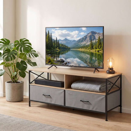 Comodă TV joasă cu spațiu de depozitare, gri-negru, 120 cm
