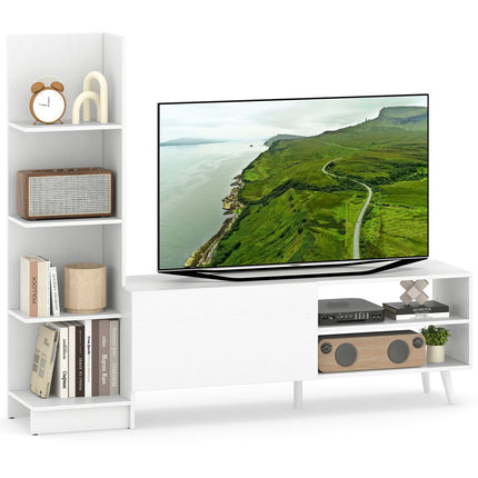 Suport TV cu raft reglabil și raft pentru cărți, alb, 140 cm