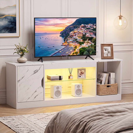 Suport TV cu lumini LED și raft reglabil pentru televizoare de 65"