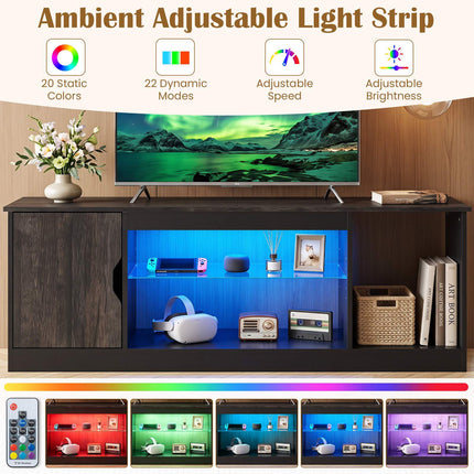 Suport TV cu lumini LED și raft reglabil pentru televizoare de 65"