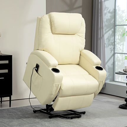 Electric recliner, stand-up assistance, cream-colored artificial leather