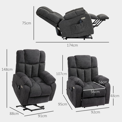 Electric reclining TV armchair with USB port, Black